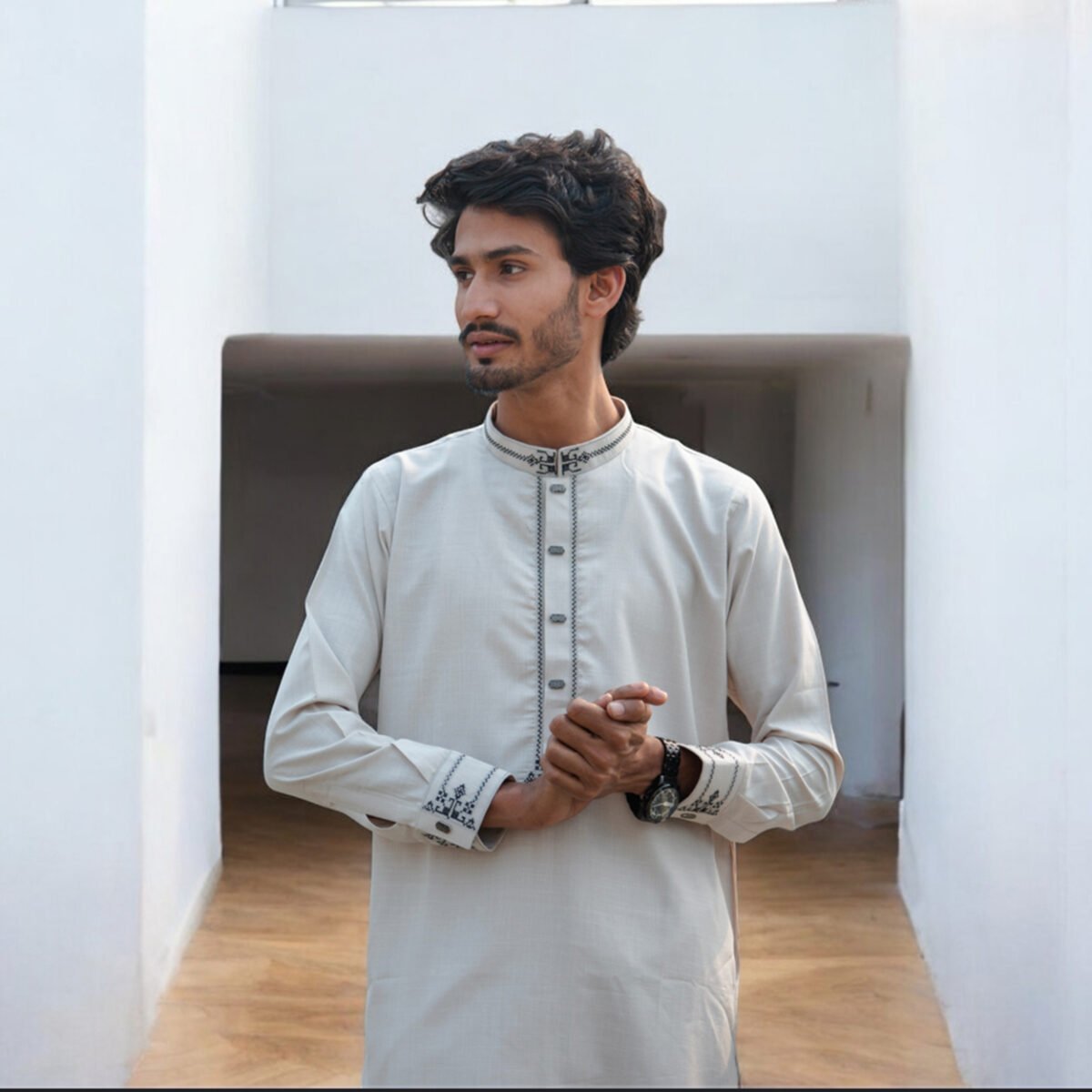 Embroidered Panjabi with Snap Buttons - Image 1