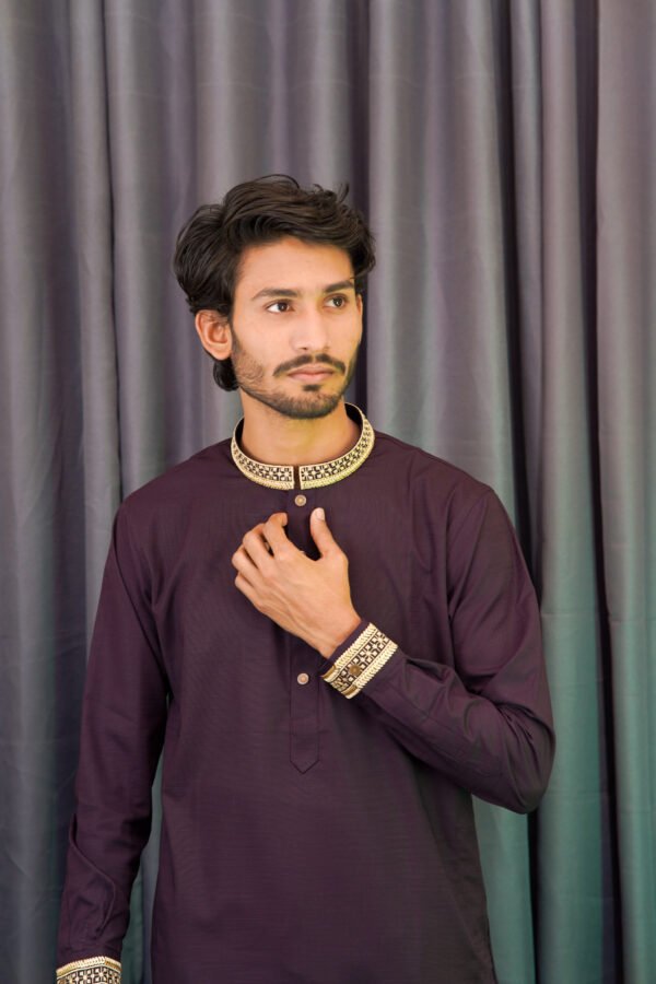 Premium Magnet Fabric Panjabi with Elegant Embroidery Deep Purple