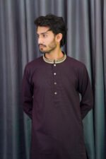 Premium Magnet Fabric Panjabi with Elegant Embroidery Deep Purple - Image 2