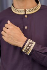 Premium Magnet Fabric Panjabi with Elegant Embroidery Deep Purple - Image 3