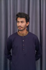 Premium Magnet Fabric Panjabi with Elegant Embroidery Navy Blue - Image 2