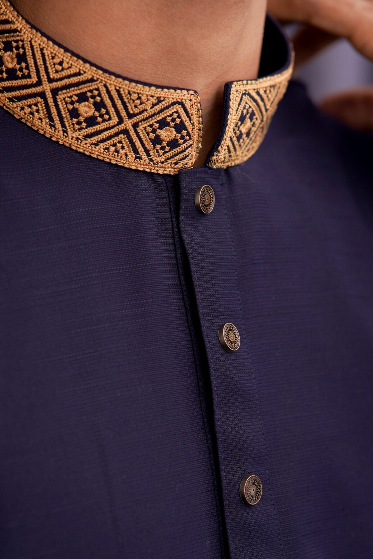 Premium Magnet Fabric Panjabi with Elegant Embroidery Navy Blue - Image 4