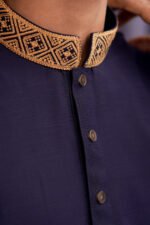 Premium Magnet Fabric Panjabi with Elegant Embroidery Navy Blue - Image 4