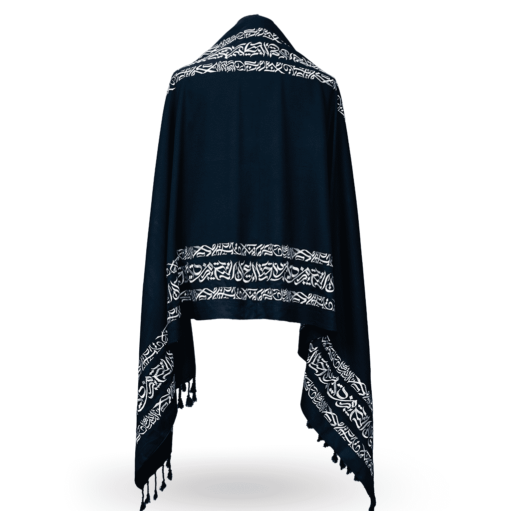 Embroidery Kaligrafi Art Shawls Navy Blue - Image 3