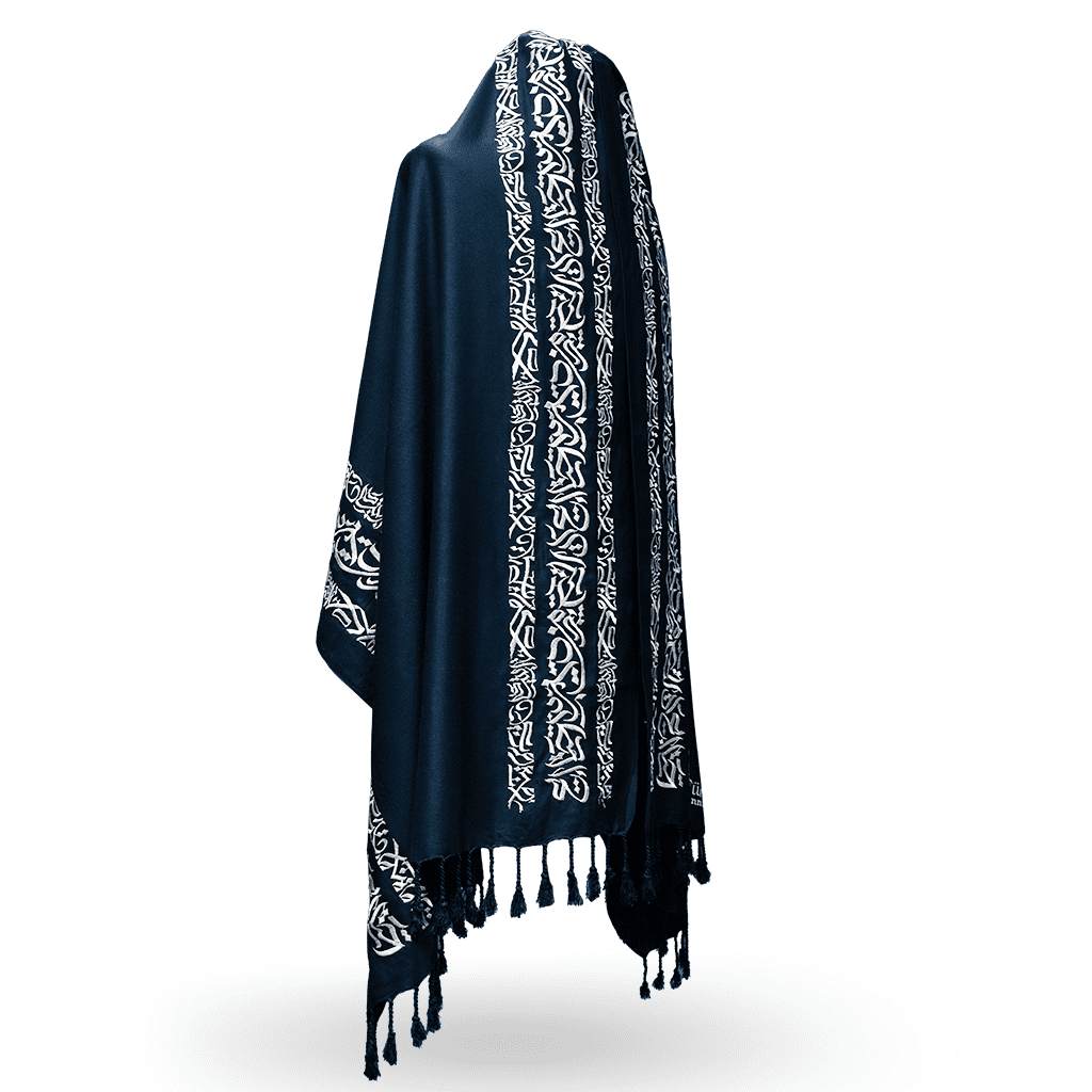 Embroidery Kaligrafi Art Shawls Navy Blue - Image 5